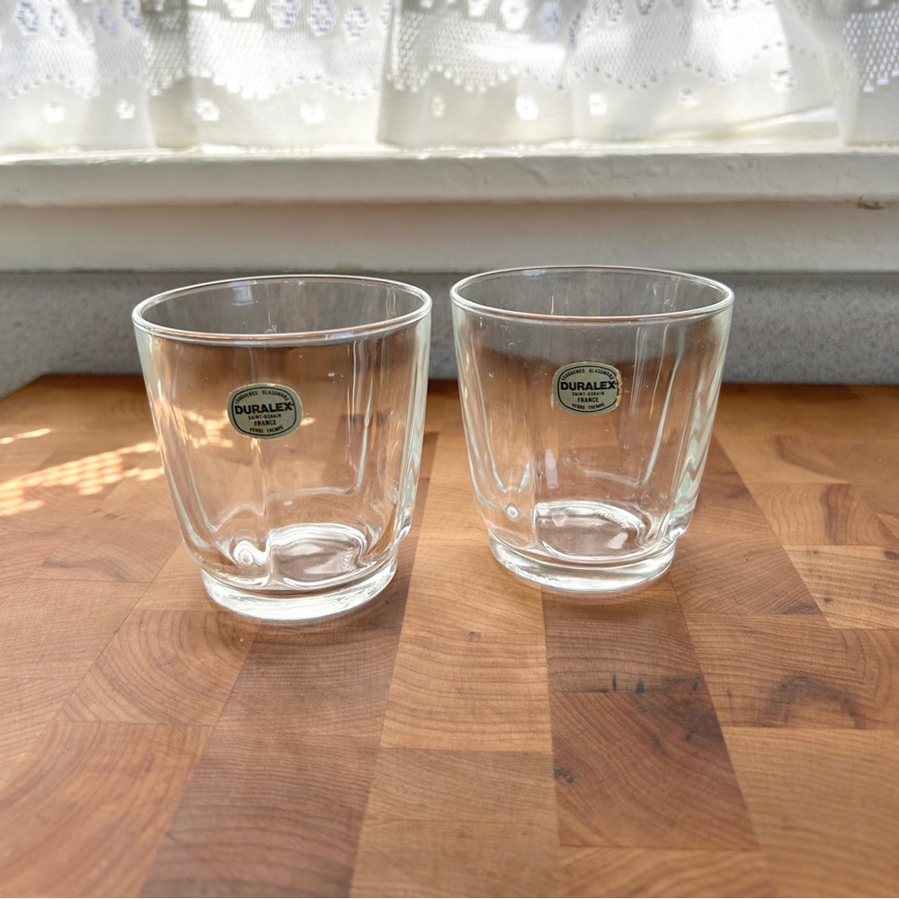 Deadstock Vintage Duralex French Ribbed Clear Lead Drinking Glasses - Set of 2